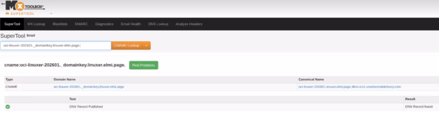 mxtoolbox cname test result OK